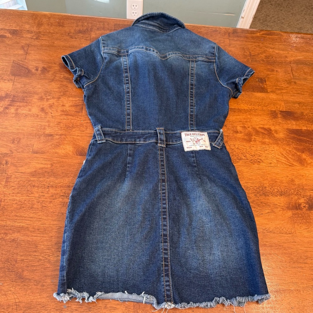 True Religion Dark Blue Denim western belted denim dress mini size small - Picture 11 of 12